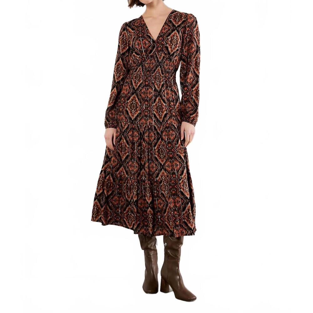 NEW APRICOT empire smock waist tiered dress in rust